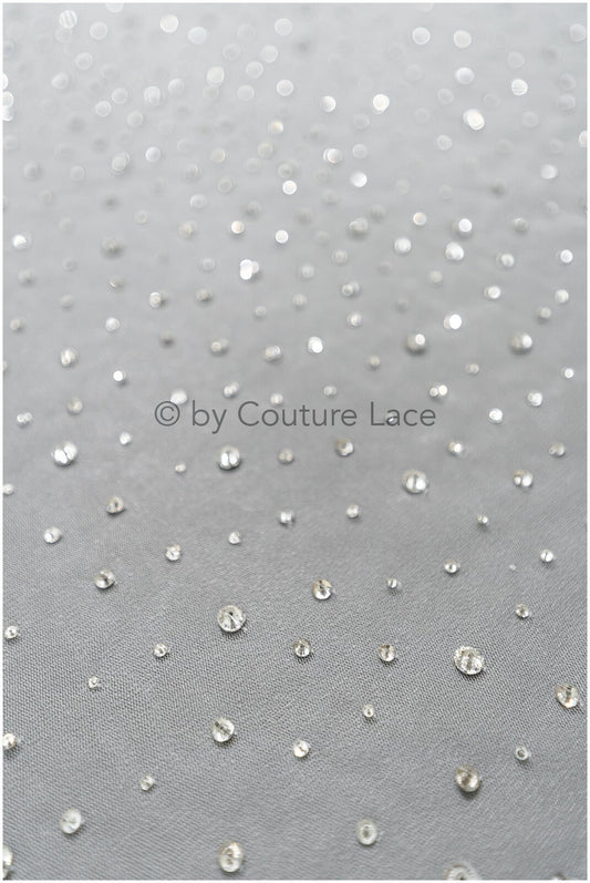 Tulle fabric with small rhinestones/ Couture fabric with rhinestones/ Swarovski tulle fabric/ Rhinestone tulle for wedding dress &amp; veil// L23-524