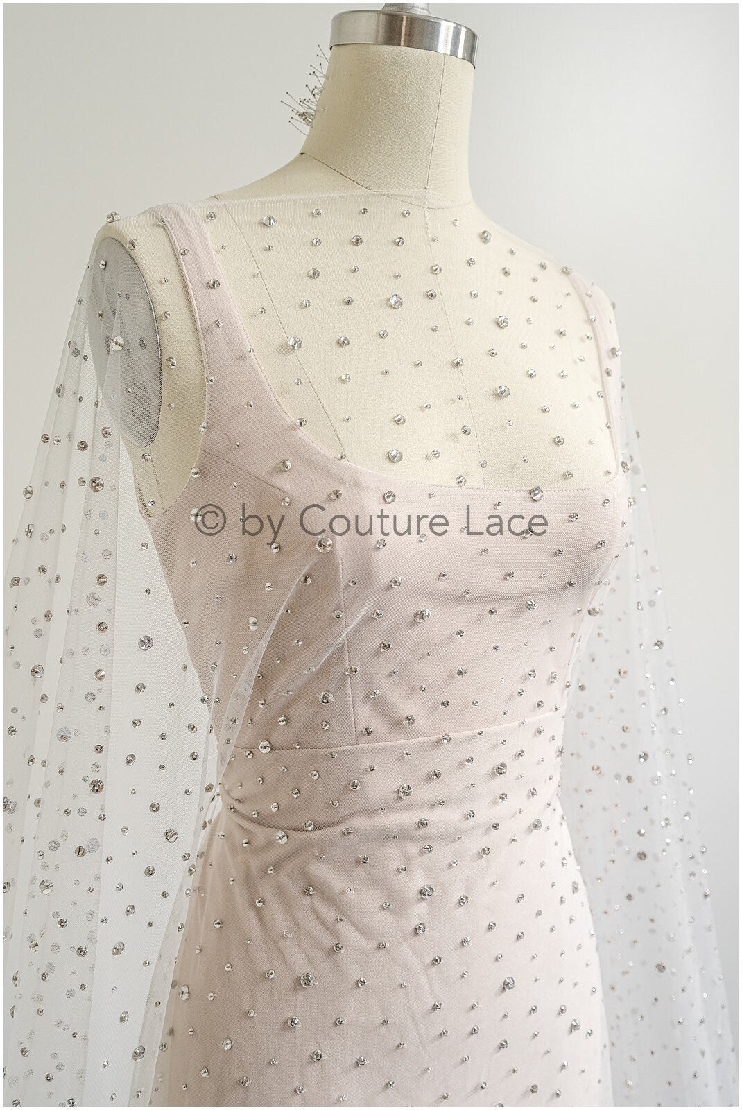 Tulle fabric with small rhinestones/ Couture fabric with rhinestones/ Swarovski tulle fabric/ Rhinestone tulle for wedding dress &amp; veil// L23-524