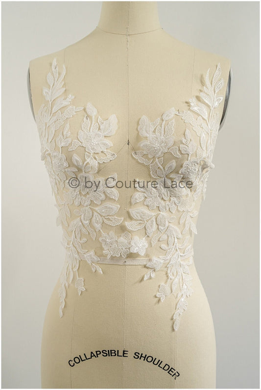 3D Blumen Applikation / 3D Blumen Spitze Applikation / Hochzeitskleid Applikation / Blatt Applikation / A23-319