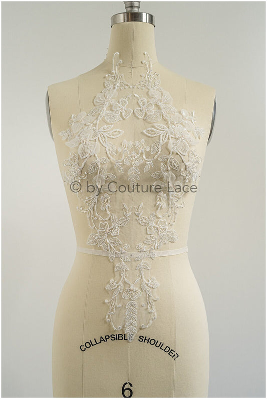 Perlen Blumen Applikation / Perlen Braut Aufnäher / 3D Blumen Applikation / Hochzeitskleid Spitze Applikation / Braut Blatt Applikation / A23-138