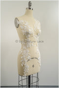 Romantic embellished lace patch/ white embellished flower applique/ wedding dress lace applique/ bridal embellished pattern applique/ A23-317