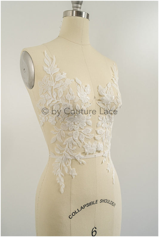 3D Blumen Applikation / 3D Blumen Spitze Applikation / Hochzeitskleid Applikation / Blatt Applikation / A23-319