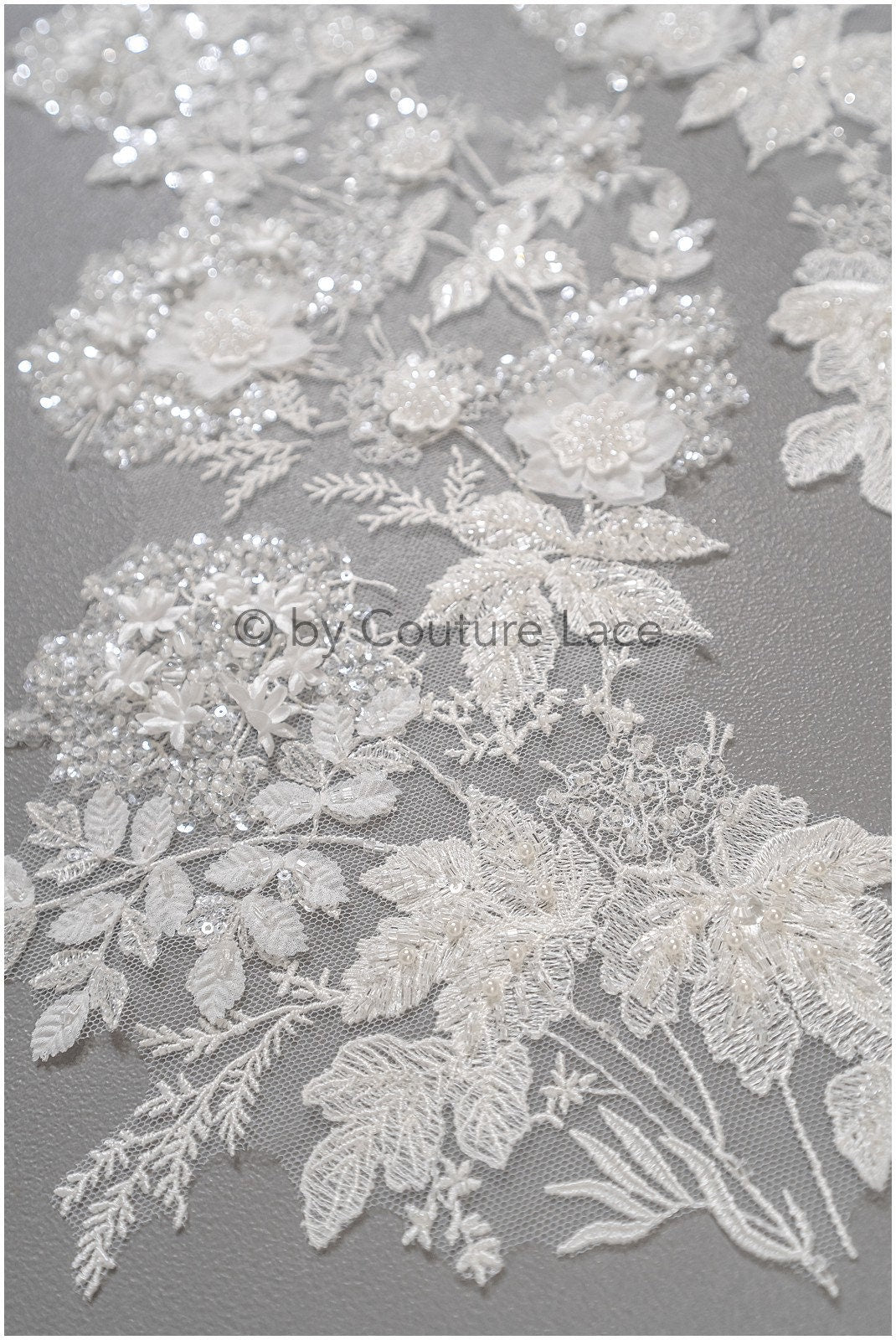 3D Blumen Applikation / Perlen Braut Aufnäher / Hochzeitskleid Spitzenapplikation / Brautblatt Applikation / A23-331