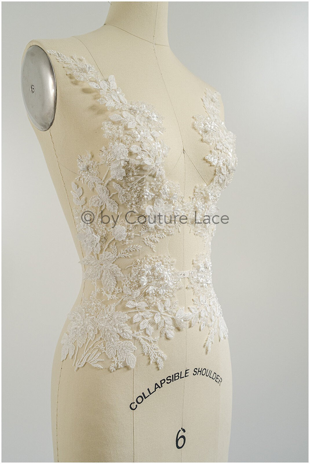 3D Blumen Applikation / Perlen Braut Aufnäher / Hochzeitskleid Spitzenapplikation / Brautblatt Applikation / A23-331