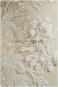 3D Blumen Applikation / Perlen Braut Aufnäher / Hochzeitskleid Spitzenapplikation / Brautblatt Applikation / A23-331
