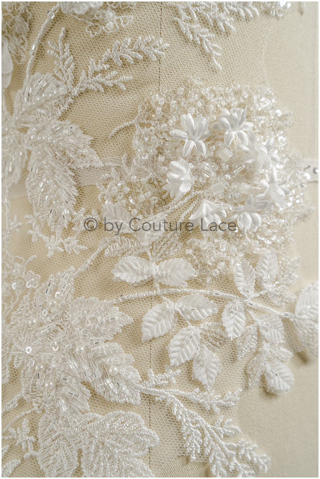 3D Blumen Applikation / Perlen Braut Aufnäher / Hochzeitskleid Spitzenapplikation / Brautblatt Applikation / A23-331