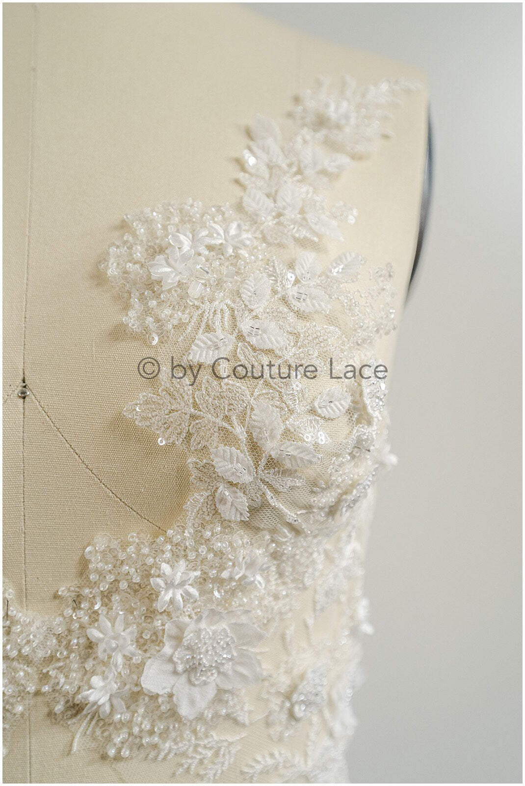 3D Blumen Applikation / Perlen Braut Aufnäher / Hochzeitskleid Spitzenapplikation / Brautblatt Applikation / A23-331
