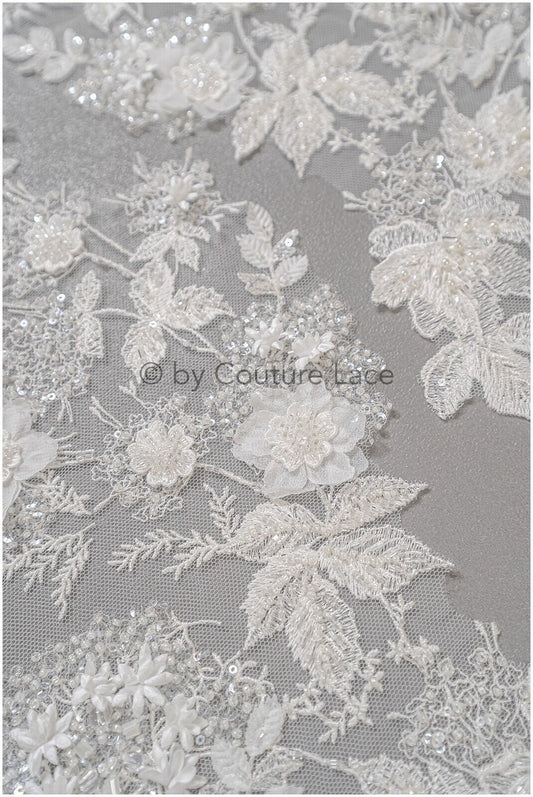 3D Blumen Applikation / Perlen Braut Aufnäher / Hochzeitskleid Spitzenapplikation / Brautblatt Applikation / A23-331