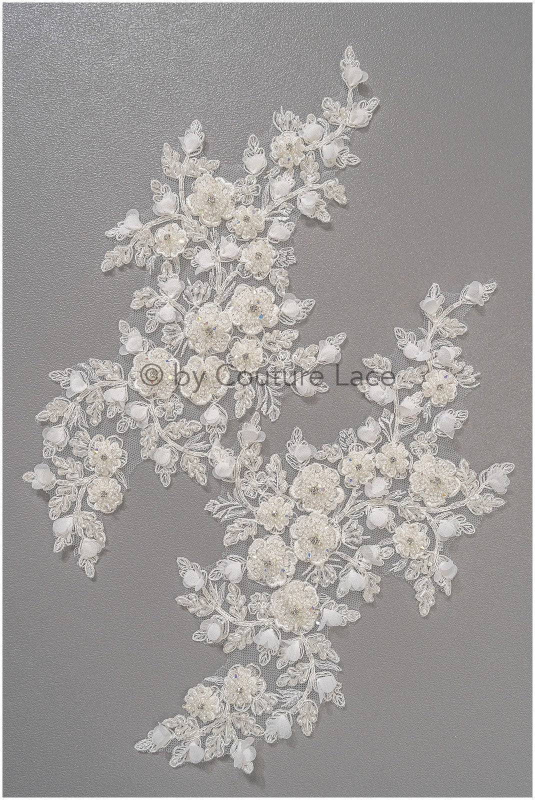 3D Blumen Applikation / Perlen Braut Aufnäher / Hochzeitskleid Spitzenapplikation / Brautblatt Applikation / A23-323