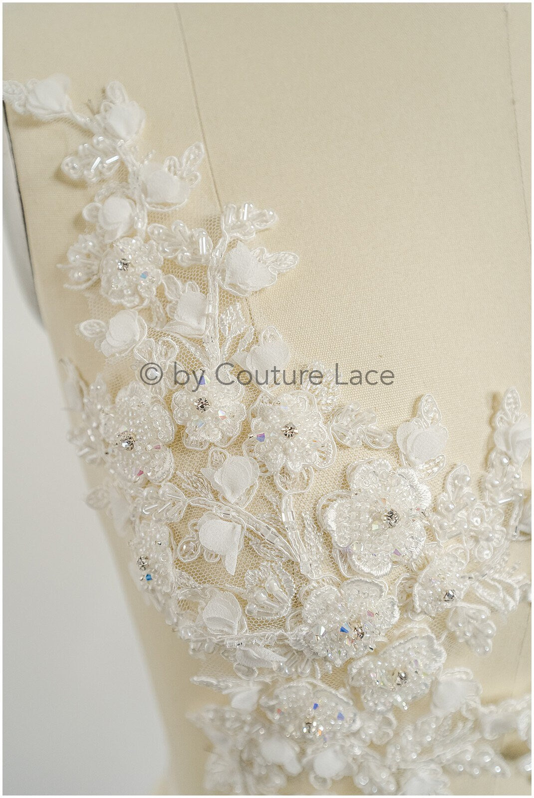 3D Blumen Applikation / Perlen Braut Aufnäher / Hochzeitskleid Spitzenapplikation / Brautblatt Applikation / A23-323