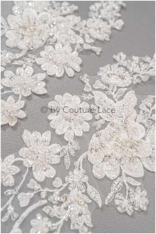 Perlen Perlen Blumen Applikation/ Perlen Braut Aufnäher/ Hochzeitskleid Spitzenapplikation/ Brautblatt Applikation/ A23-326