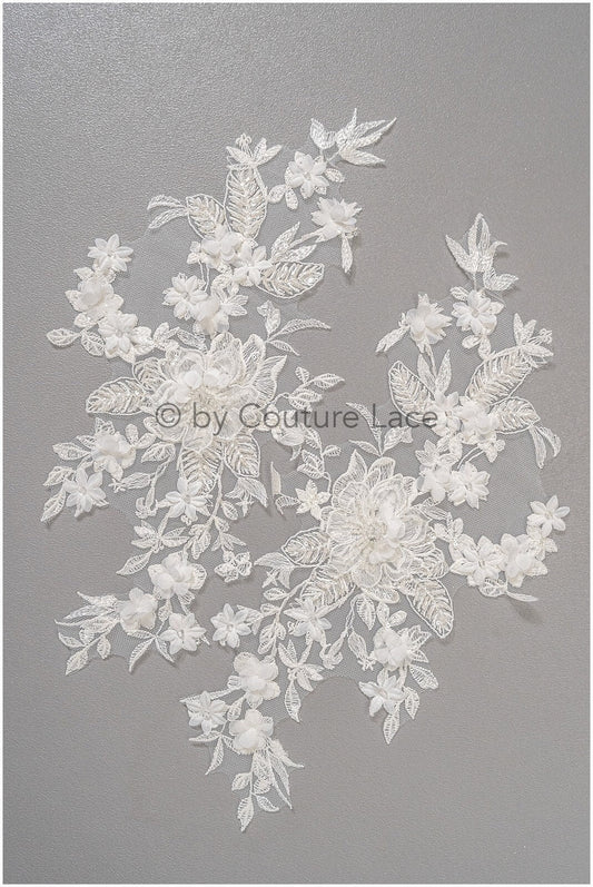 3D Blumen Applikation / Perlen Braut Aufnäher / Hochzeitskleid Spitzenapplikation / Brautblatt Applikation / A23-327