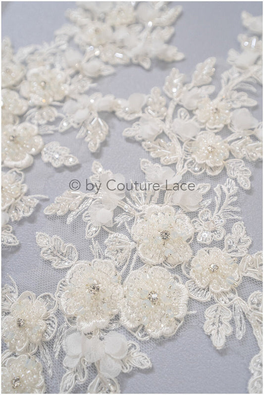 3D Blumen Applikation / Perlen Braut Aufnäher / Hochzeitskleid Spitzenapplikation / Brautblatt Applikation / A23-324