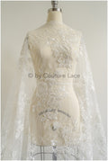 Wunderschöner perlenbesetzter Blumen Spitzenstoff/ Braut Couture Spitzenstoff mit Perlen & Pailletten/ Braut Spitze Off-White// L23-031BD