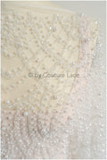 Heavy Beaded Lace Fabric Off-White/ Couture Lace Fabric with Pearls &amp; Beads/ Geometric Lace/ Beaded Lace // L23-527