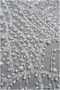 Heavy Beaded Lace Fabric Off-White/ Couture Lace Fabric with Pearls &amp; Beads/ Geometric Lace/ Beaded Lace // L23-527