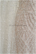 Heavy Beaded Lace Fabric Off-White/ Couture Lace Fabric with Pearls &amp; Beads/ Geometric Lace/ Beaded Lace // L23-527