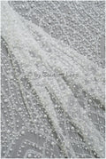 Heavy Beaded Lace Fabric Off-White/ Couture Lace Fabric with Pearls &amp; Beads/ Geometric Lace/ Beaded Lace // L23-527