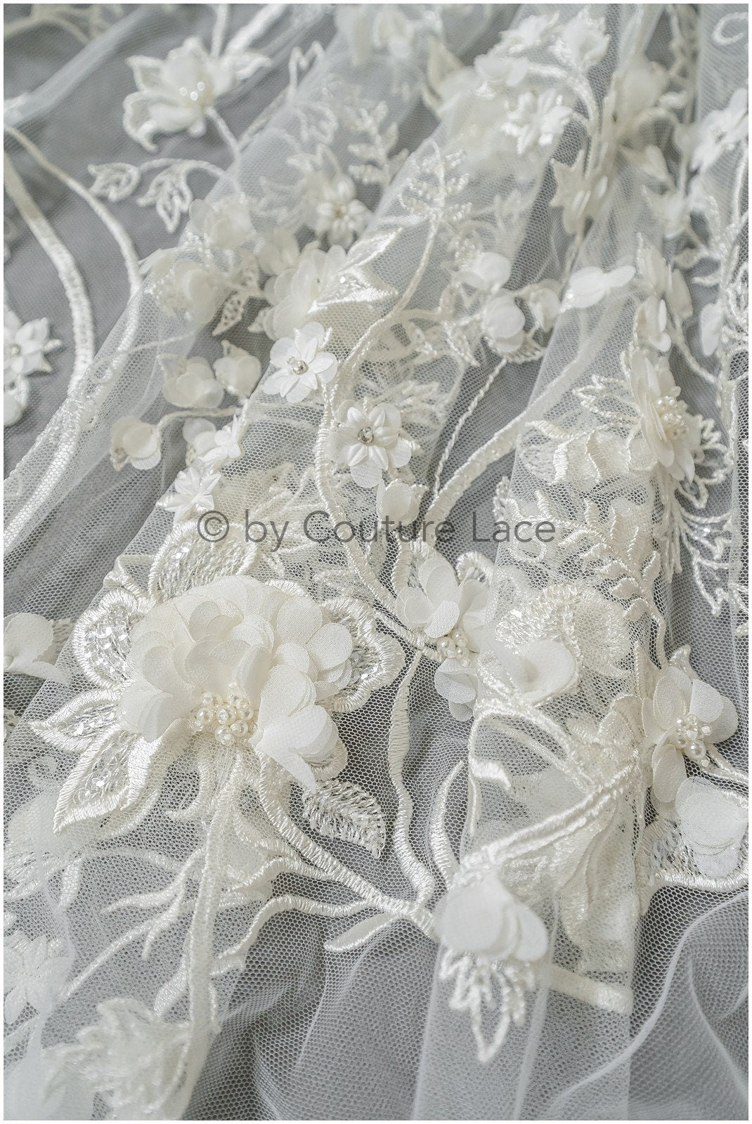 Perlen Brautspitzenstoff Off-White/ 3D Blumen Perlen Spitze/ schwere Perlenspitze/ Couture Spitzenstoff/ Brautspitzenstoff// L23-529