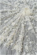Perlen Brautspitzenstoff Off-White/ 3D Blumen Perlen Spitze/ schwere Perlenspitze/ Couture Spitzenstoff/ Brautspitzenstoff// L23-529