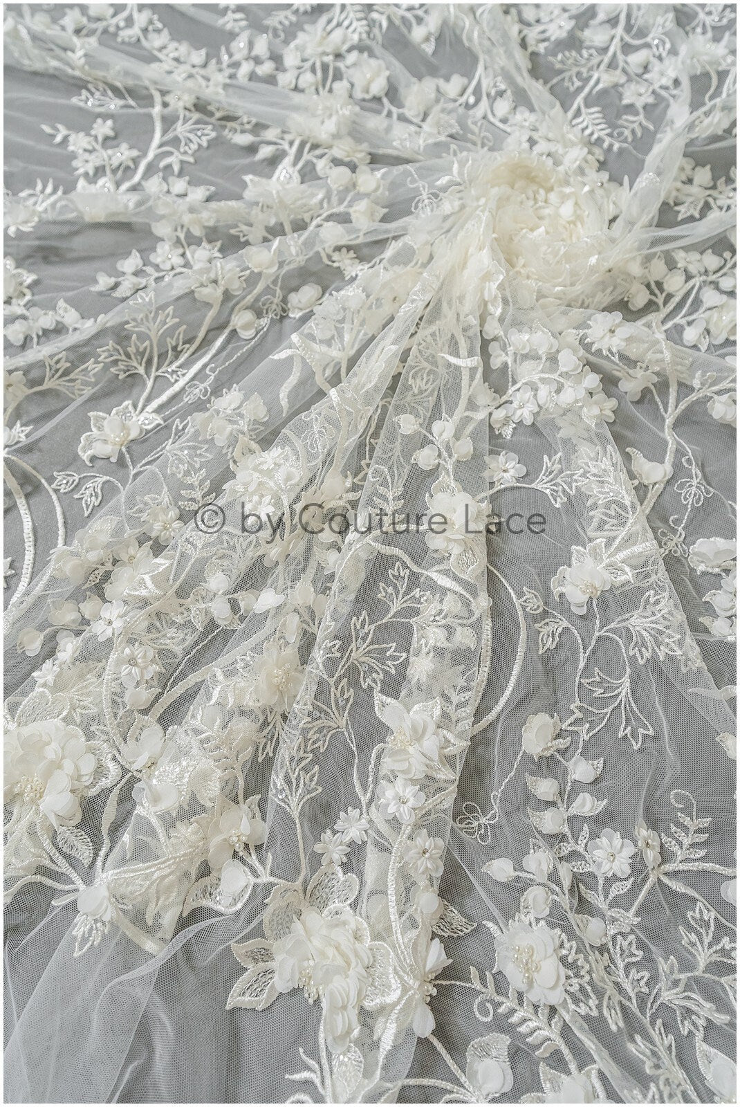 Perlen Brautspitzenstoff Off-White/ 3D Blumen Perlen Spitze/ schwere Perlenspitze/ Couture Spitzenstoff/ Brautspitzenstoff// L23-529
