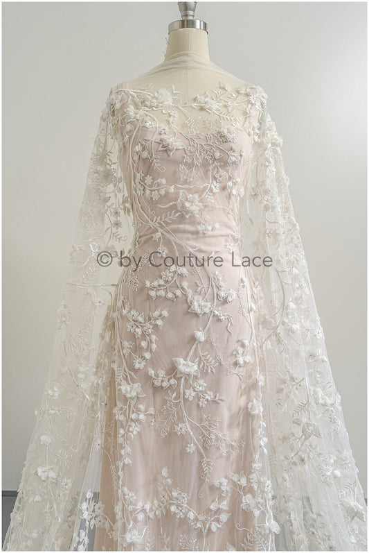 Perlen Brautspitzenstoff Off-White/ 3D Blumen Perlen Spitze/ schwere Perlenspitze/ Couture Spitzenstoff/ Brautspitzenstoff// L23-529
