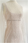 Wunderschöner perlenbesetzter Spitzenstoff Off-White/ Couture Spitzenstoff mit Perlen & Pailletten/ Brautspitze// L23-502