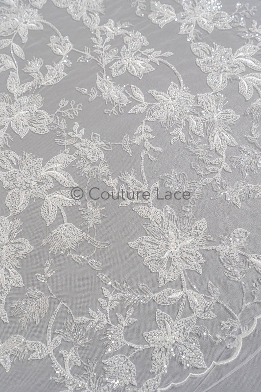 Wunderschöner Perlen Spitzen Stoff/ Couture Spitzenstoff mit Perlen & Pailletten/ romantische Perlen Braut Spitze// L23-019