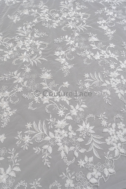 Blumen Braut Spitze Off-White/ Brautspitze Stoff/ Blumen Hochzeit Spitze/ Couture Spitze// L23-028B