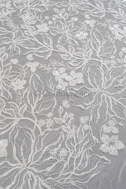 Perlen Spitzenstoff Off-White/ Couture Spitzenstoff/ Braut Spitzenstoff/ Perlen Spitze// L23-041
