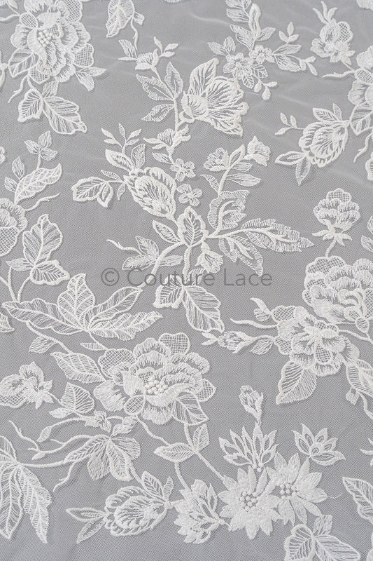 Blumen Braut Spitze Off-White/ Brautspitze mit Blumen/ Blumen Hochzeit Spitze/ Couture Spitze// L23-068