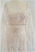 French lace fabric with floral pattern/ couture lace fabric with sequins/ delicate romantic bridal lace/ bridal lace// L23-087