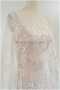 French lace fabric with floral pattern/ couture lace fabric with sequins/ delicate romantic bridal lace/ bridal lace// L23-087