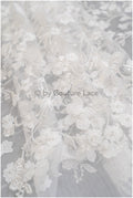 Bestickter Spitzenstoff für Hochzeiten/ Taufspitzenstoff/ Blumenmuster bestickter Spitzenstoff für Brautkleider// L23-305BE