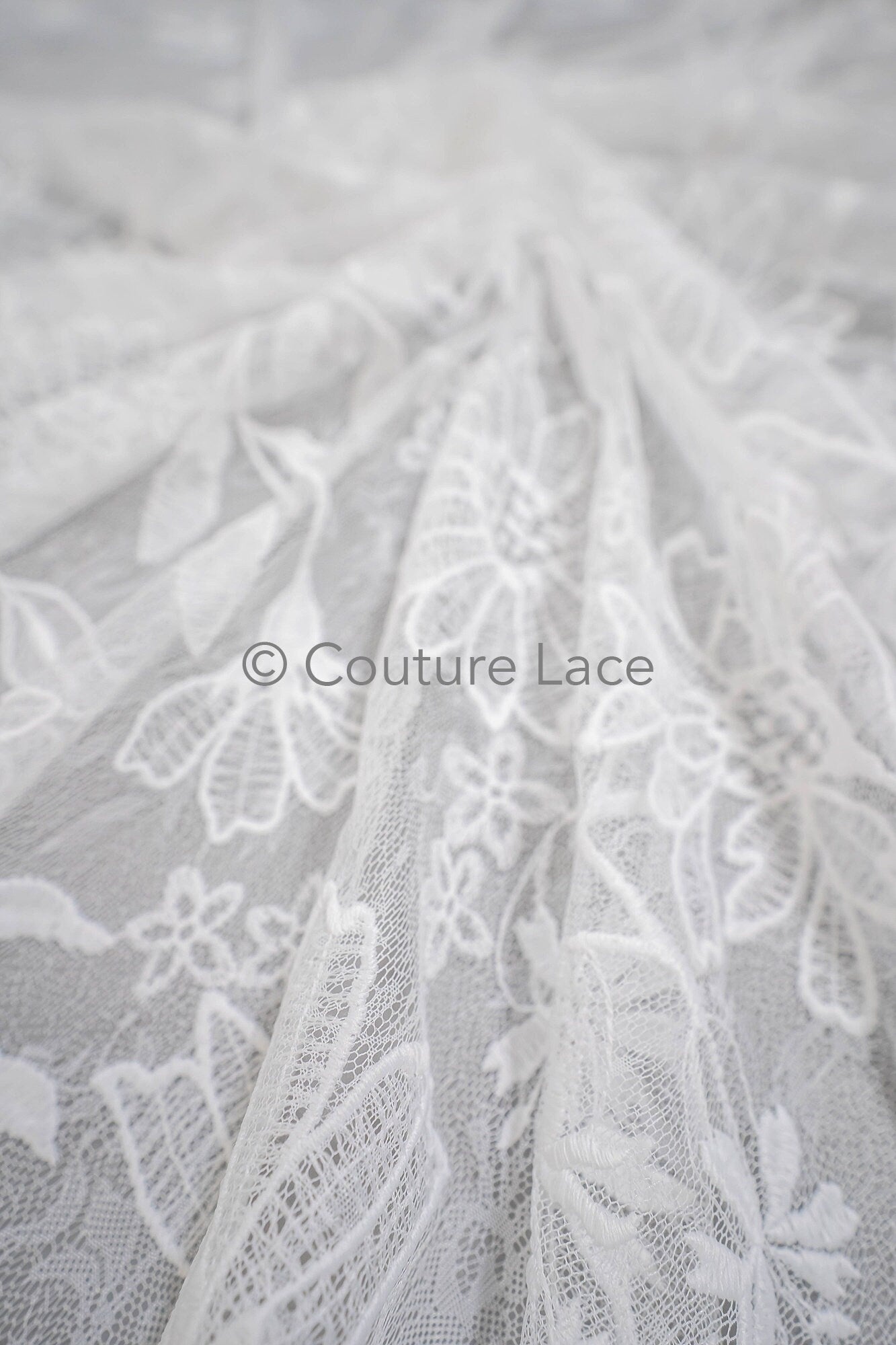 Floral bridal lace off-white/ bridal lace with flowers/ floral wedding lace/ couture lace// L23-580