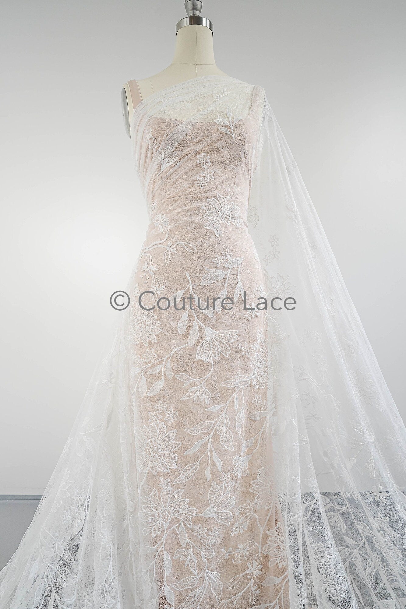 Floral bridal lace off-white/ bridal lace with flowers/ floral wedding lace/ couture lace// L23-580