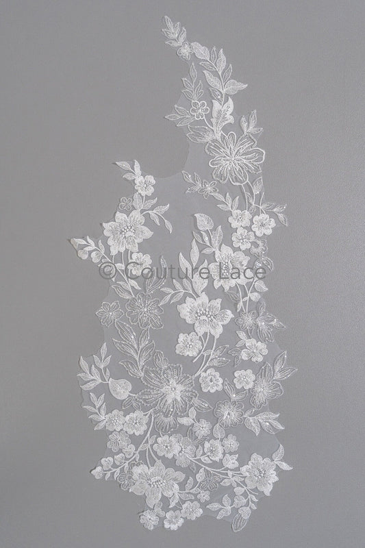 Perlen Blumen Applikation/ Perlen Braut Aufnäher/ Hochzeitskleid Spitzenapplikation/ Brautblatt Applikation/ A23-335