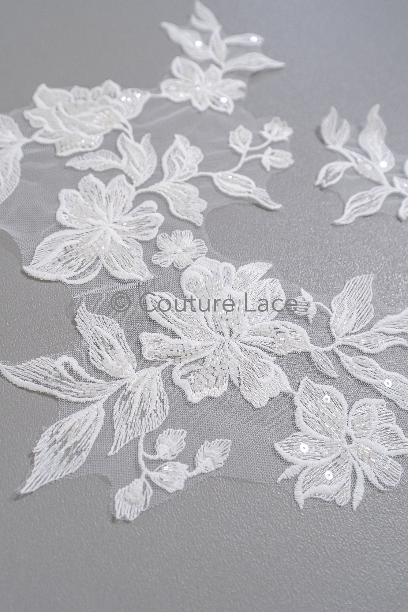Hochzeitskleid Spitze Applikation/ Perlen Braut Aufnäher/ Perlen Blumen Applikation/ Brautblatt Applikation/ A23-336