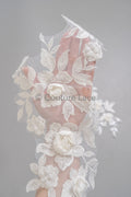3D Blumen Applikation/ Perlen Braut Aufnäher/ Hochzeitskleid Spitzenapplikation/ Brautblatt Applikation/ A23-340