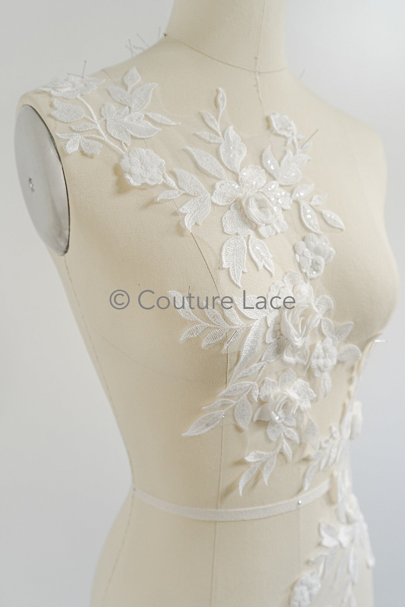 3D Blumen Applikation/ Perlen Braut Aufnäher/ Hochzeitskleid Spitzenapplikation/ Brautblatt Applikation/ A23-340