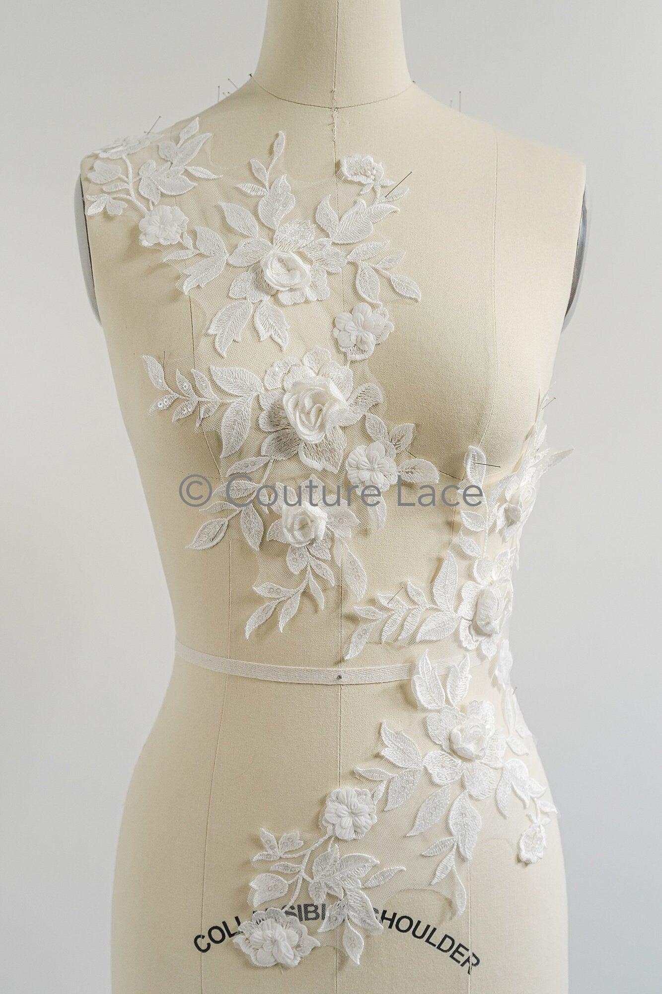 3D Blumen Applikation/ Perlen Braut Aufnäher/ Hochzeitskleid Spitzenapplikation/ Brautblatt Applikation/ A23-340