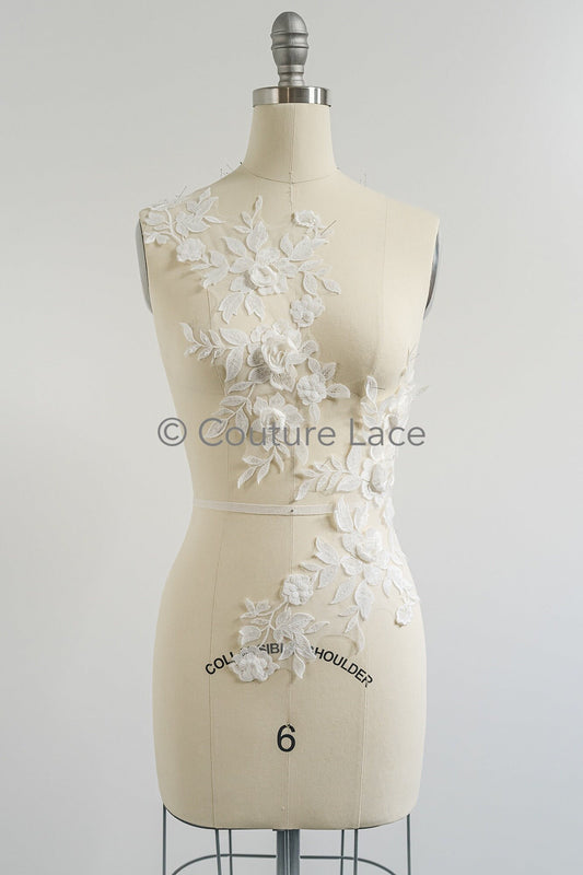 3D Blumen Applikation/ Perlen Braut Aufnäher/ Hochzeitskleid Spitzenapplikation/ Brautblatt Applikation/ A23-340