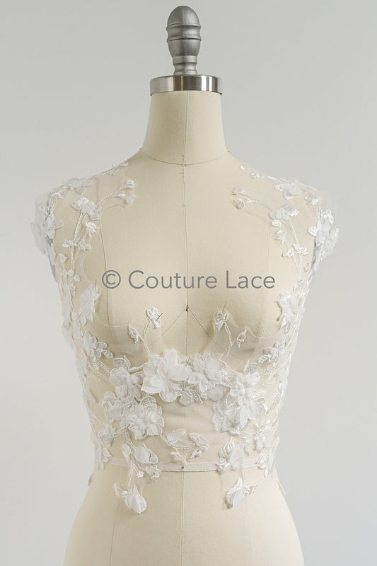 florale 3D Blumenapplikation/ Hochzeitskleid Spitzenapplikation/ Perlen Braut Aufnäher/ bestickte Brautblatt Applikation mit 3d Blumen/ A23-345