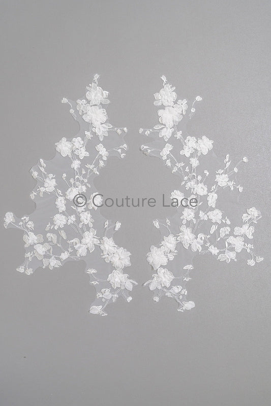 florale 3D Blumenapplikation/ Hochzeitskleid Spitzenapplikation/ Perlen Braut Aufnäher/ bestickte Brautblatt Applikation mit 3d Blumen/ A23-345