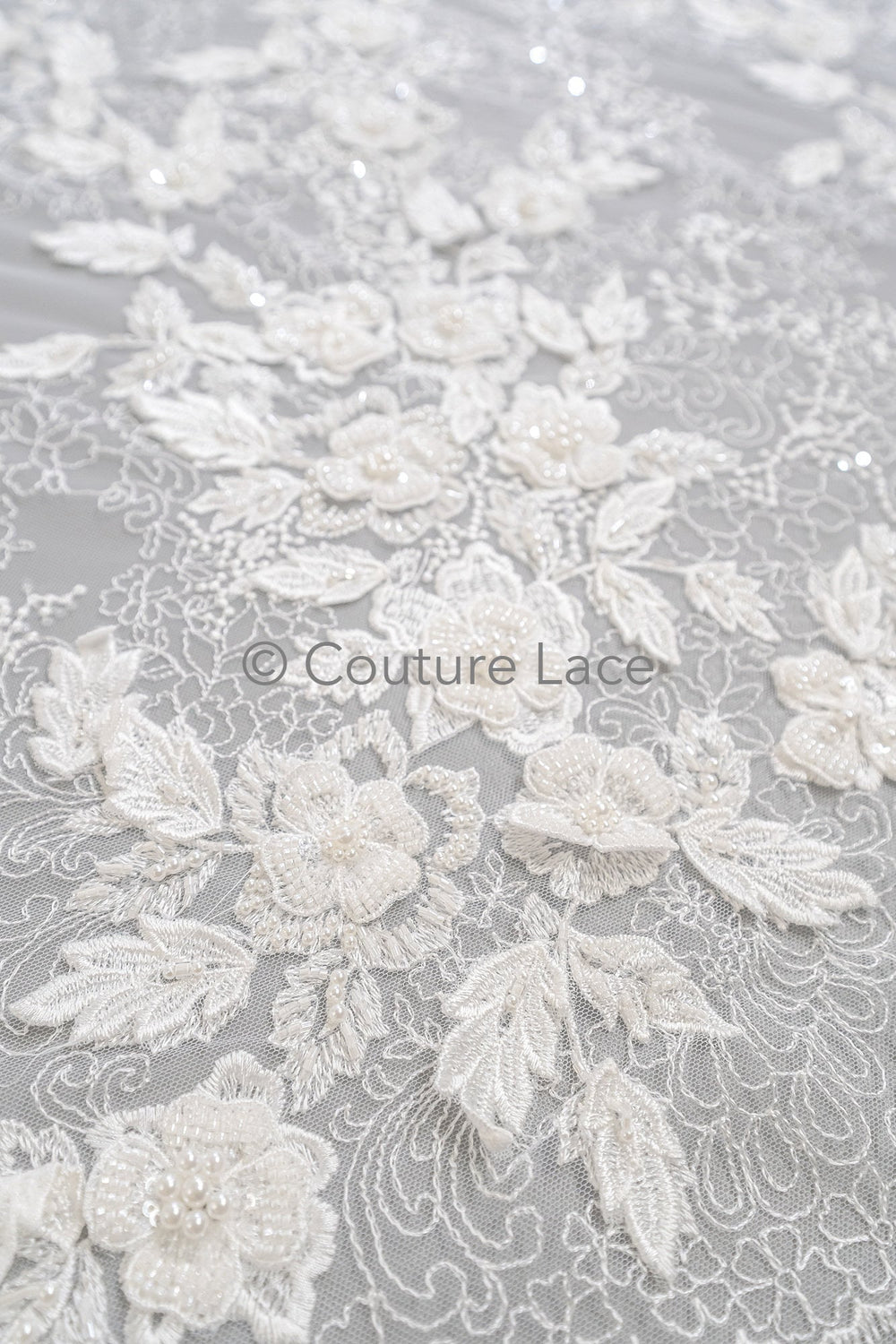 3D flower lace fabric/ bridal lace fabric/ romantic flower lace fabric with 3D flowers/ wedding lace fabric// L23-274B