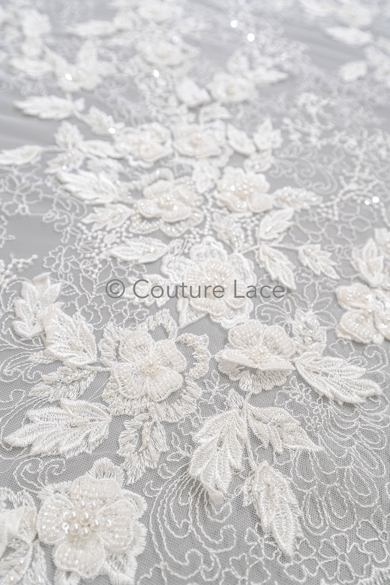 3D flower lace fabric/ bridal lace fabric/ romantic flower lace fabric with 3D flowers/ wedding lace fabric// L23-274B
