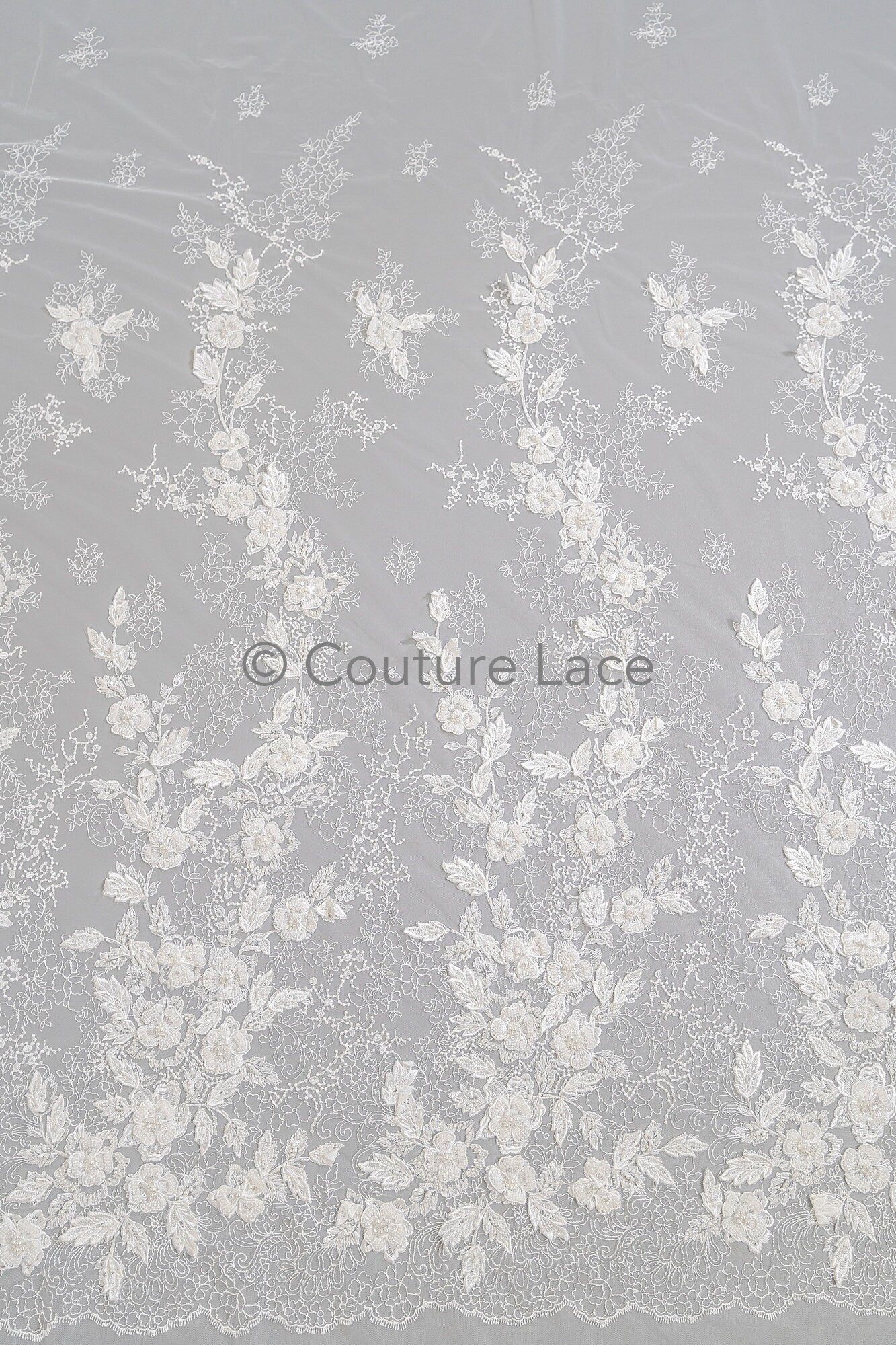3D flower lace fabric/ bridal lace fabric/ romantic flower lace fabric with 3D flowers/ wedding lace fabric// L23-274B
