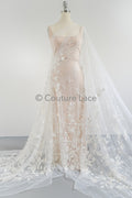 3D flower lace fabric/ bridal lace fabric/ romantic flower lace fabric with 3D flowers/ wedding lace fabric// L23-274B