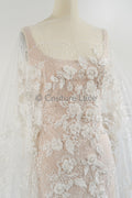 3D flower lace fabric/ bridal lace fabric/ romantic flower lace fabric with 3D flowers/ wedding lace fabric// L23-274B