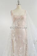 3D flower lace fabric/ bridal lace fabric/ romantic flower lace fabric with 3D flowers/ wedding lace fabric// L23-274B